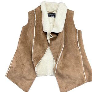Panhandle Powder River Vest Women Large 44" Brown Ivory Sherpa‎ Open Casual